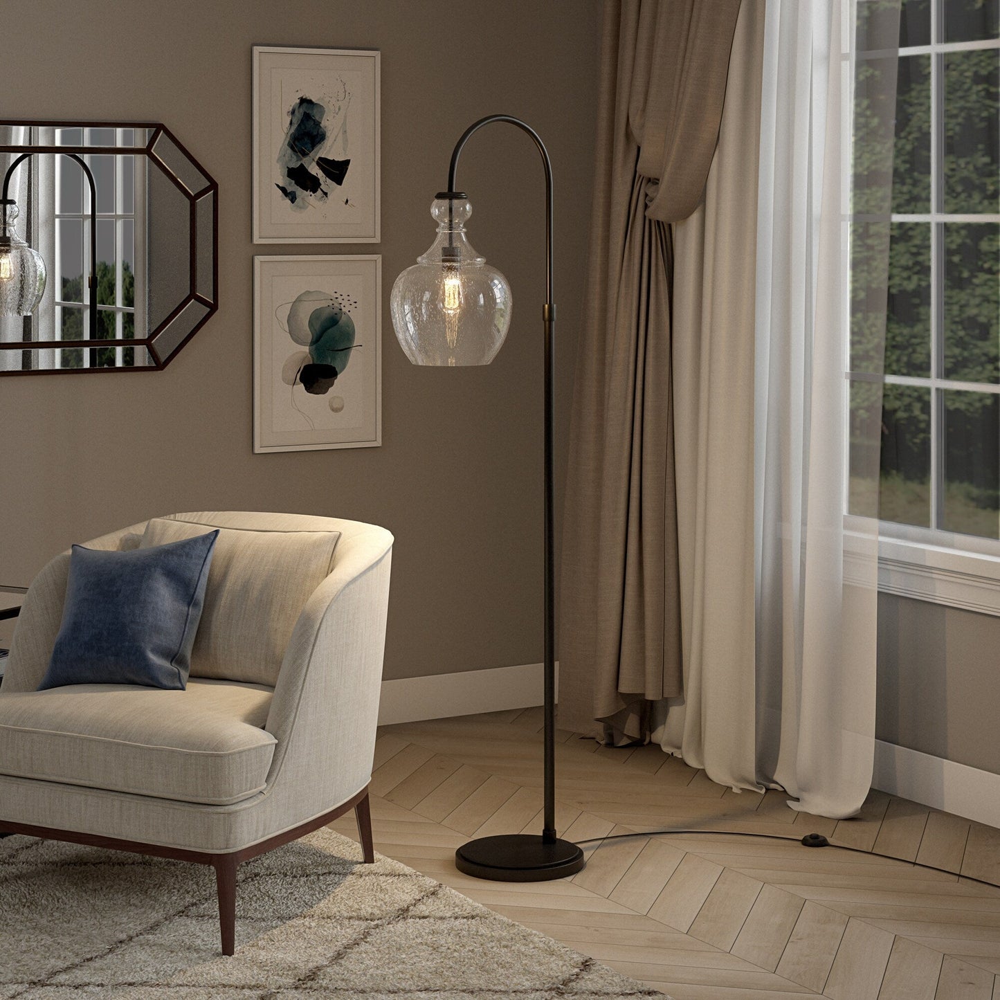 Verona Arc Floor Lamp with Glass Shade
