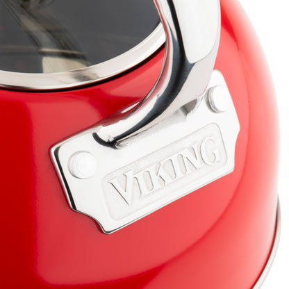 Viking 2.6-Quart Red Stainless Steel Whistling Kettle with 3-Ply Base