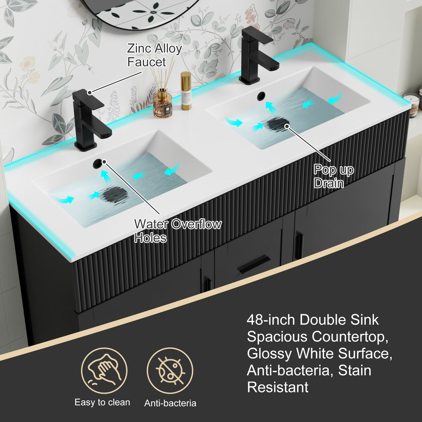 Wavy Line 30/36/48 Bathroom Vanity Set with Sink & Faucet