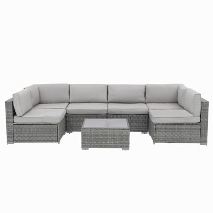 Wicker/ Steel 7-piece Outdoor Cushioned Sectional Sofa Set