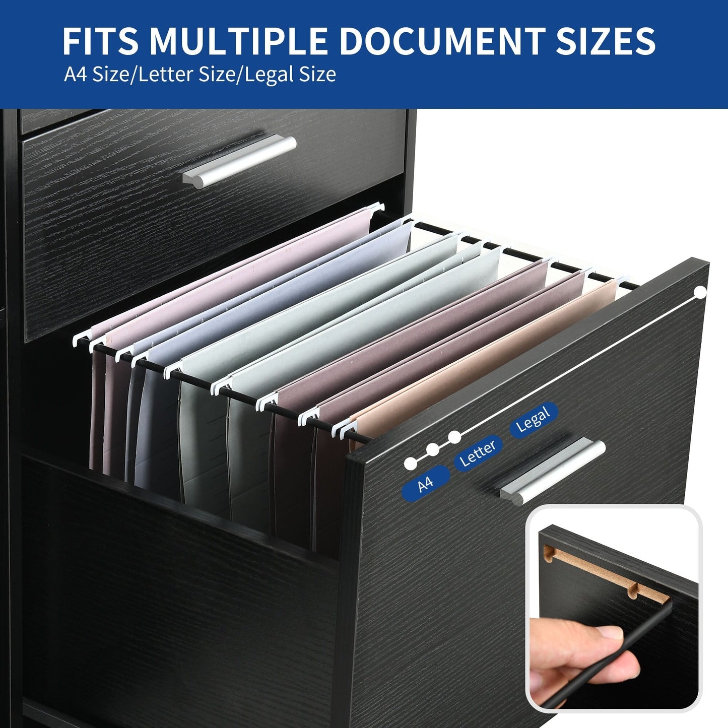 Wood File Cabinet with Charging Station Mobile Lateral Filing Cabinet Lockable Fits A4 Letter Legal Size Files