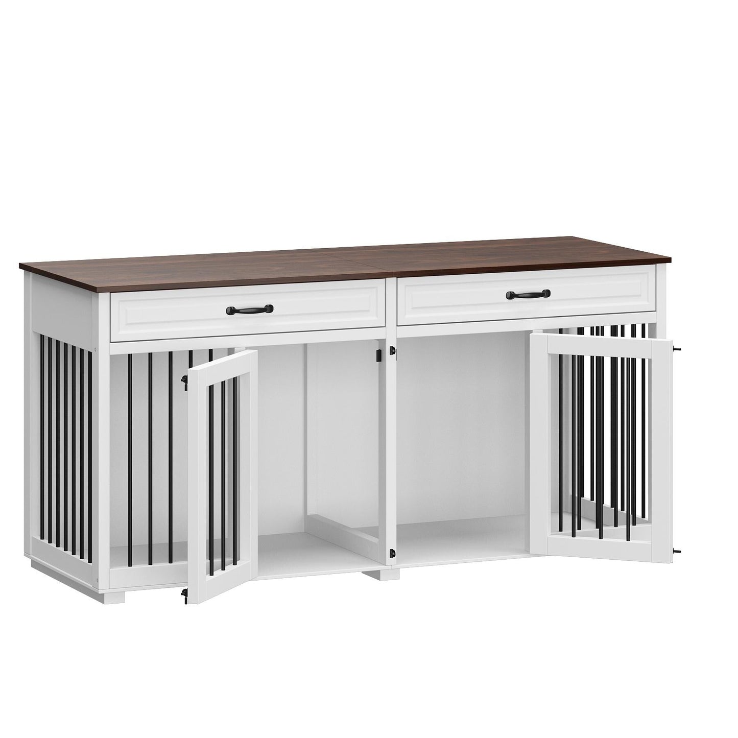 Wooden Double Dog Crate Kennel Furniture with 2 Drawers & Divider