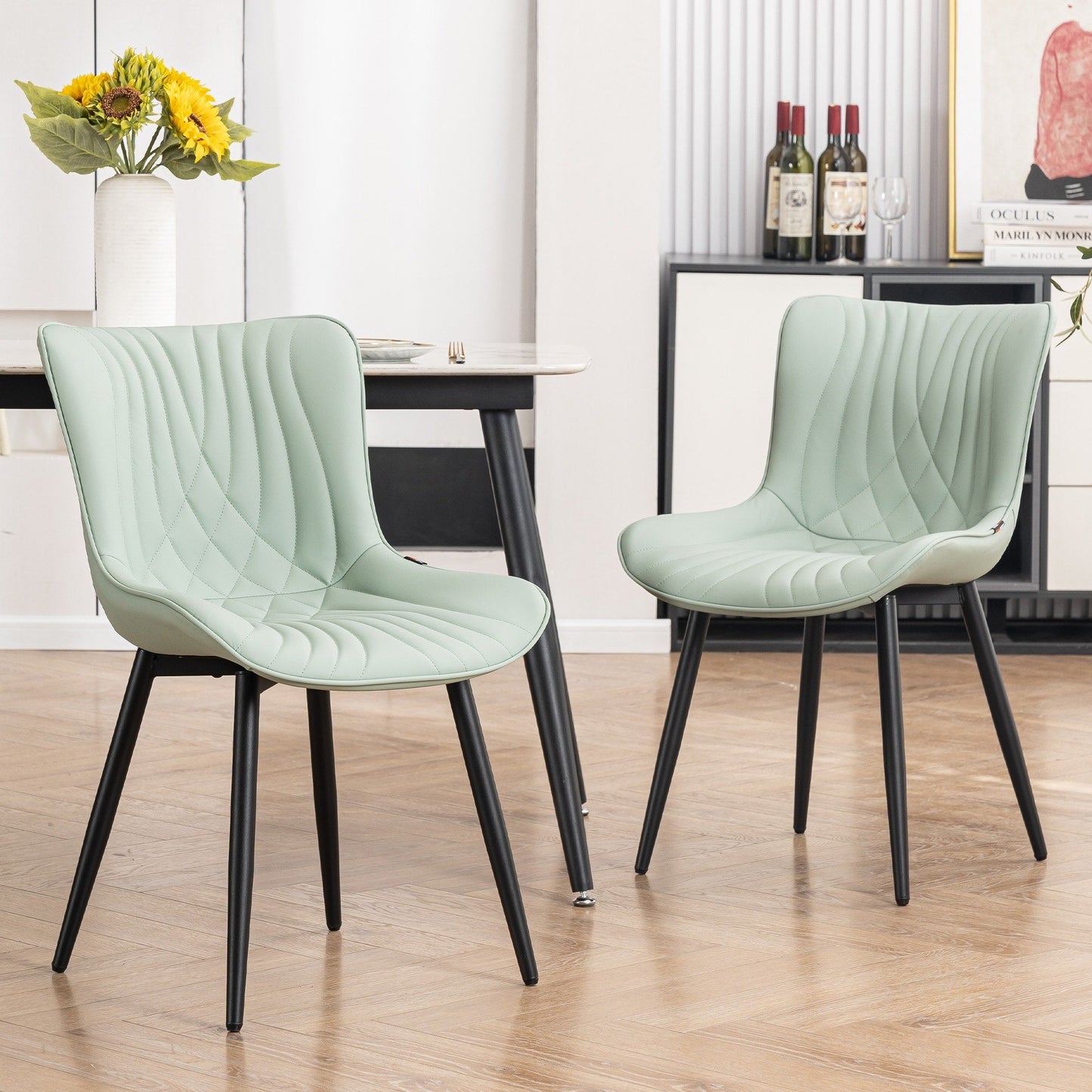 Modern Upholstered Leather Armless Dining Chairs Set of 2