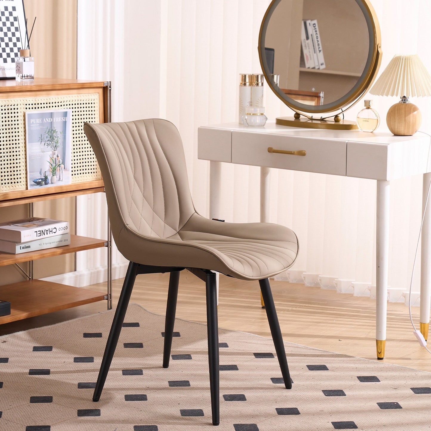 Modern Upholstered Leather Armless Dining Chairs Set of 2