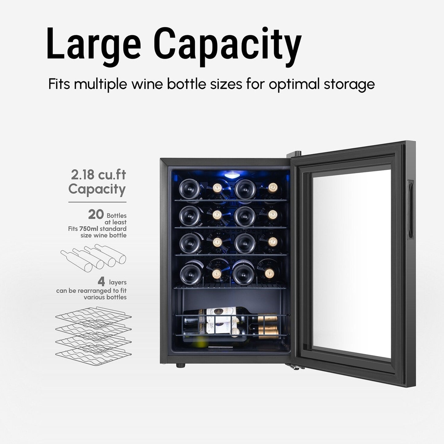 17 Inch Wine/Beverage Refrigerator, 20 Bottles, Freestanding, Digital Temperature Control