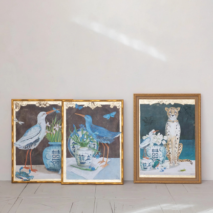 Golden Bird Framed Canvas - wood