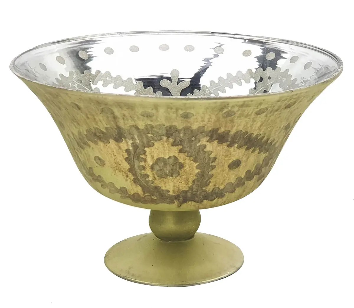 Antique Olive Etched Compote - glass