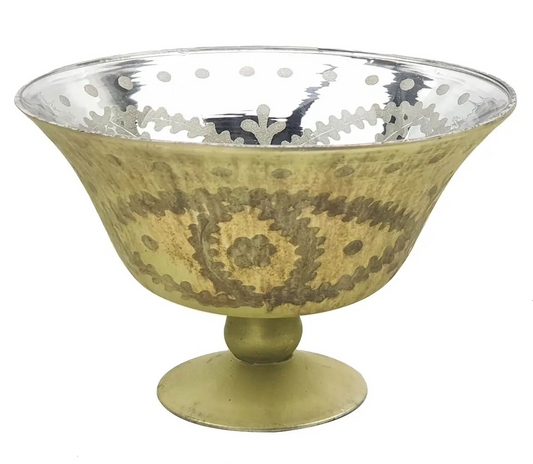 Antique Olive Etched Compote - glass