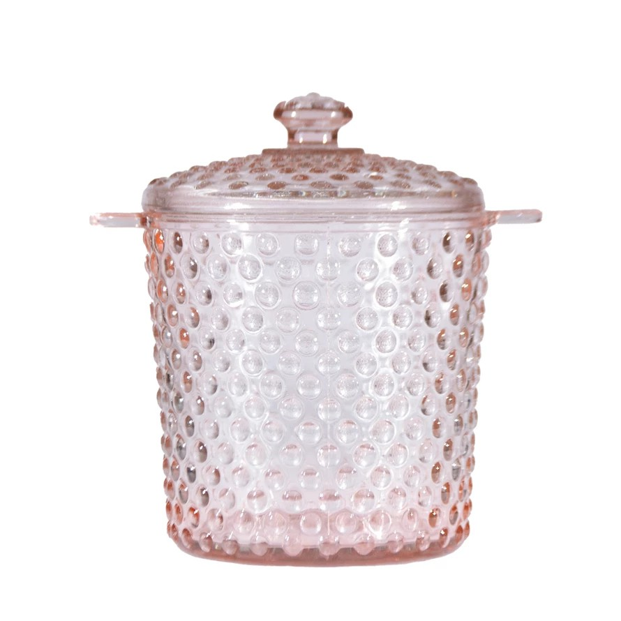 Pink Hobnail Ice Bucket - glass