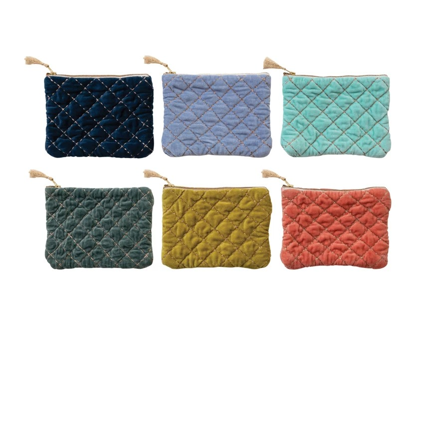 Quilted Cotton Veet Pouch - metal