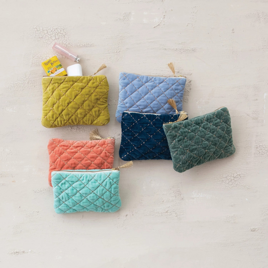 Quilted Cotton Veet Pouch - metal