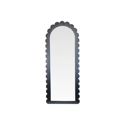 Black Scalloped Floor Length Mirror - wood
