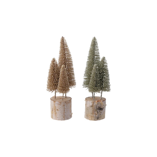 Glitter Cluster of Bottle Brush Trees - wood