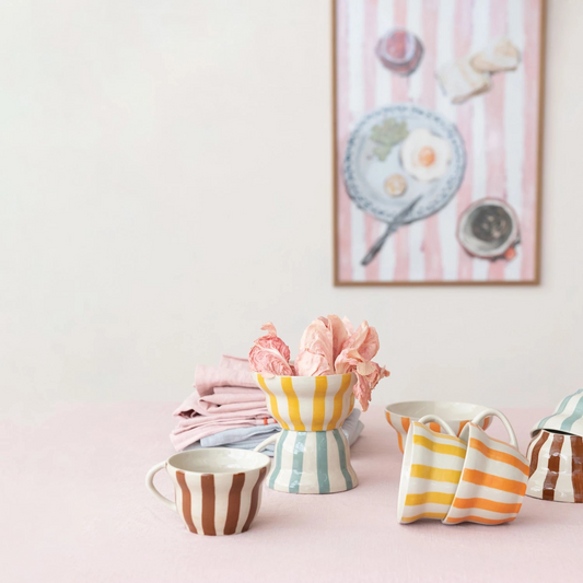 Hand-Painted Stripe Bowl - stoneware