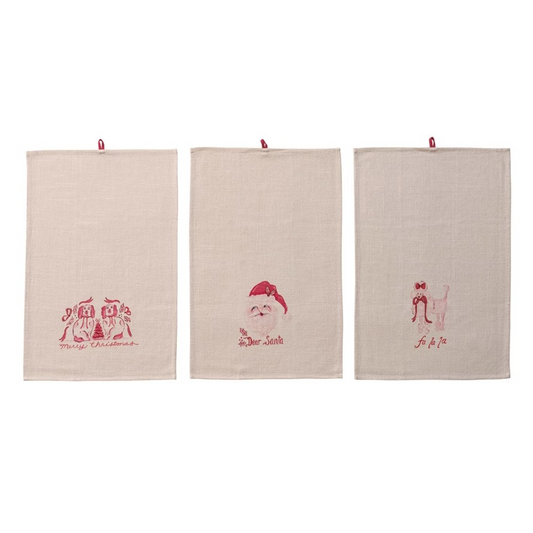 Pink Holiday Tea Towel - cotton