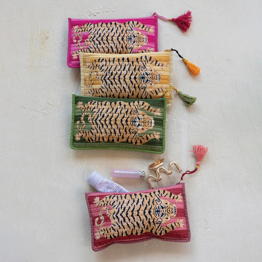 Tiger Print Zipper Pouch - cotton